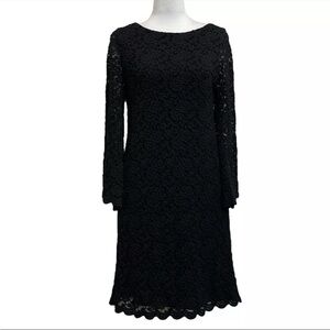 Alice + Olivia Black Lace Bell Sleeve Knee Length Evening Dress
